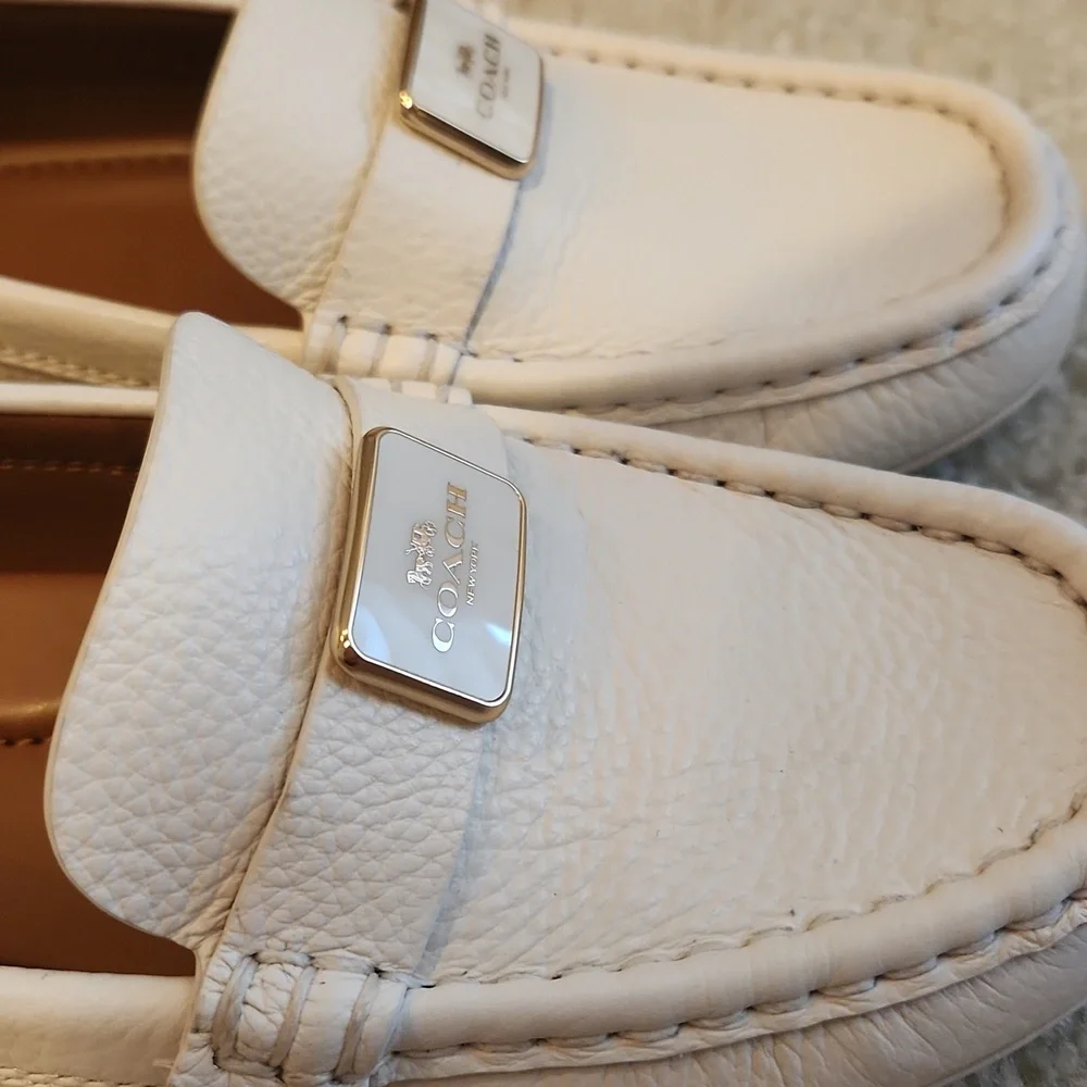 Coach Mona White Leather Driver Loafers - Picture 5 of 6
